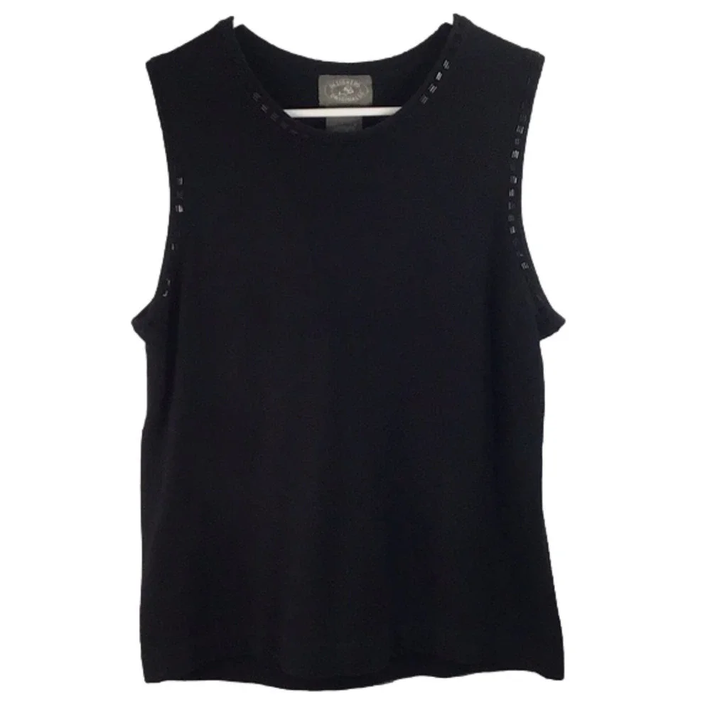 DESIGNER Originals Black Sleeveless with Black Beaded Trim Sz Medium